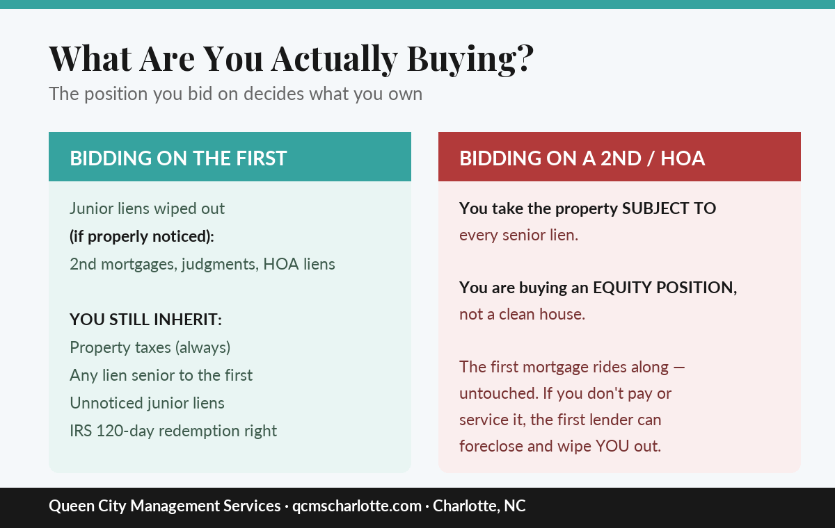 What you are buying: first mortgage vs. second or HOA foreclosure in North Carolina